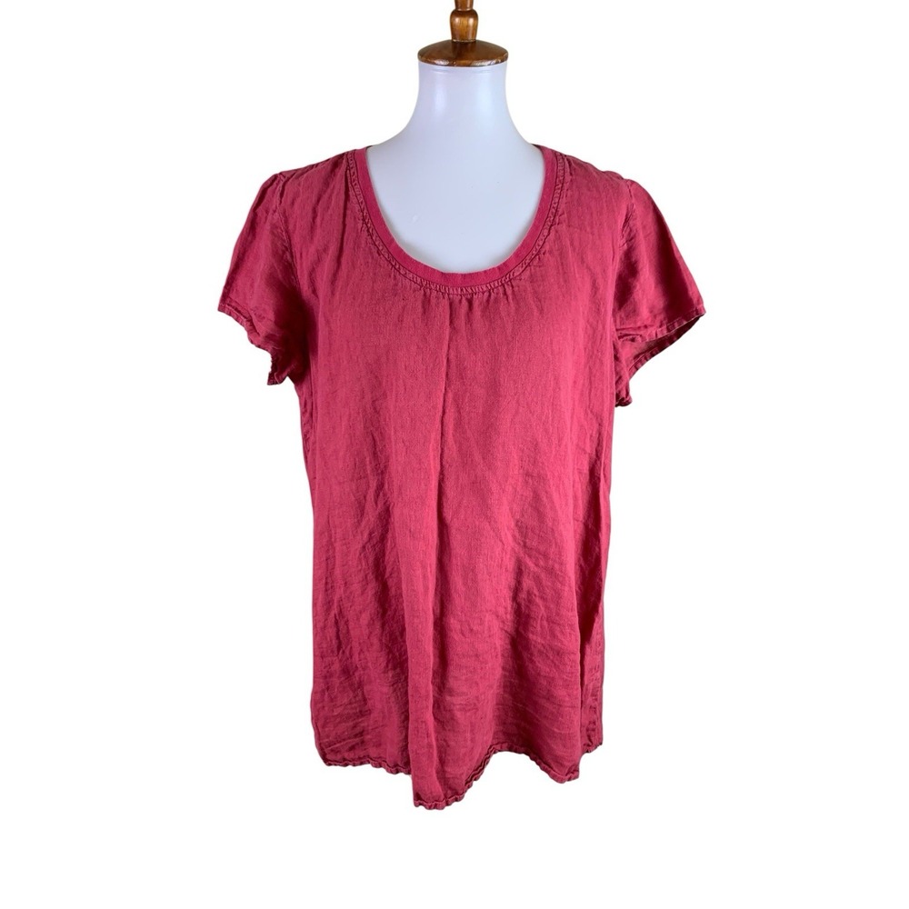 FLAX Red Linen Tunic Top M Coastal Boho Lagenlook Art Teacher Cottagecore